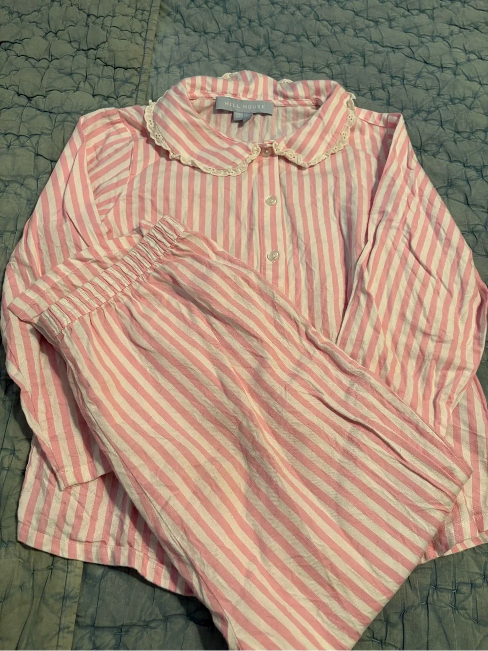 Hill House Pink & White Striped Flannel Long Sleeved Pajama Set